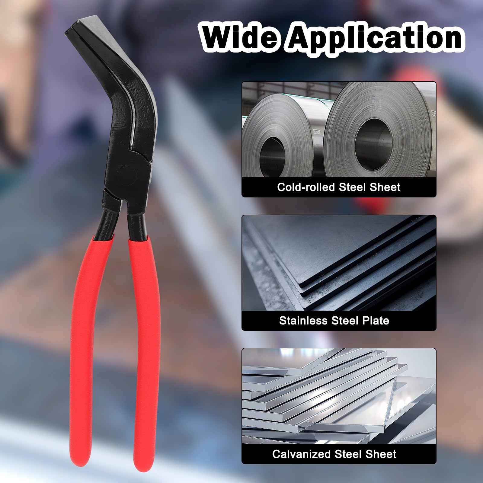 Alicates Plegables para Chapa 45° - Herramienta para Doblar Tejados y Alisar Chapas - Mango Antideslizante para Plomeros (Rojo)
