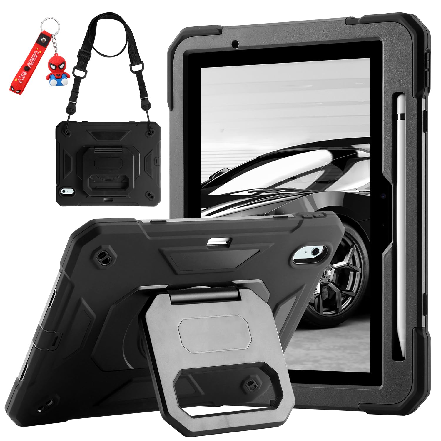 MARKILL for iPad Air 11 Case (M3) 2025/ iPad Air 11 Case 2024 (M2) with Pen Slot/360 Rotating Grip Magic Stand,Keychain/Shoulder Strap,Full-Body Rugged Cover for iPad Air 6th Generation (Black)