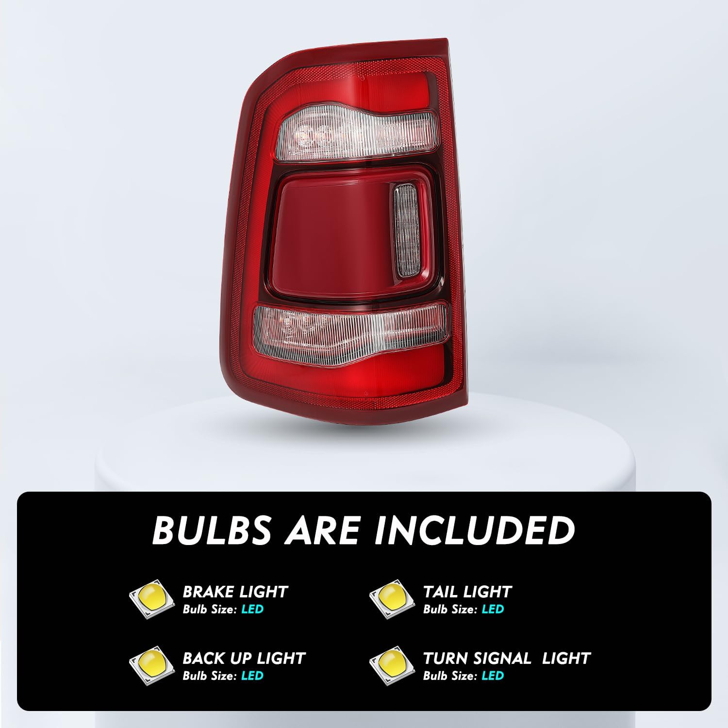 TUSDAR Factory LED Tail Light Assembly w/Blind Spot(Module NOT Included) Fit for Dodge Ram 1500 2019-2024, Rear Brake Light Red Lens Chrome Interior LED Tail Lamps Replace Driver and Passenger Side