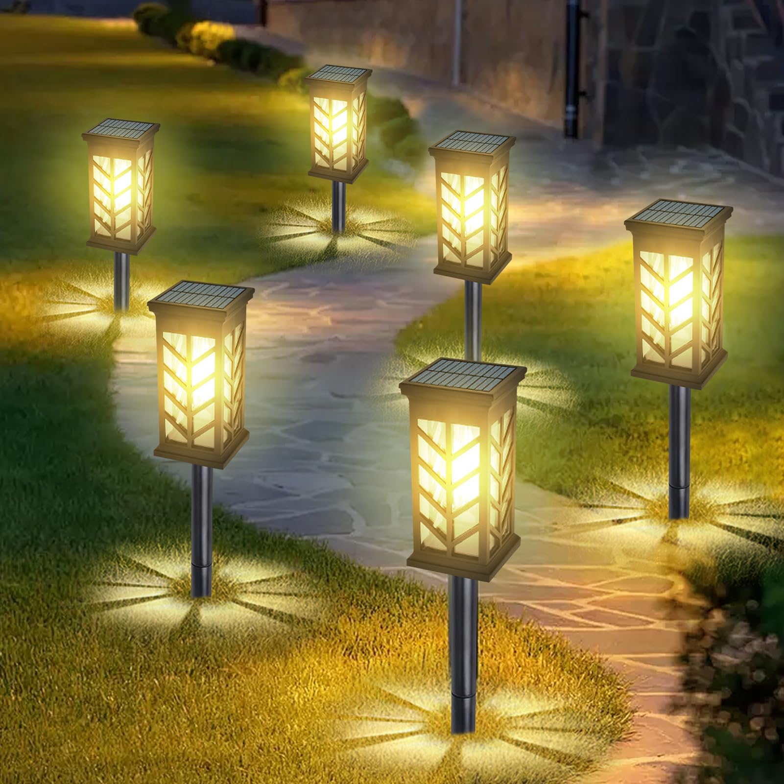 ACAREY Solarleuchten Garten, 4000K Warmweiß Solarlampen, IP65 Wasserdicht Solar Gartenleuchten, Wolfram Licht für Außen, Rasen, Terrasse, Hof (6 Stück)