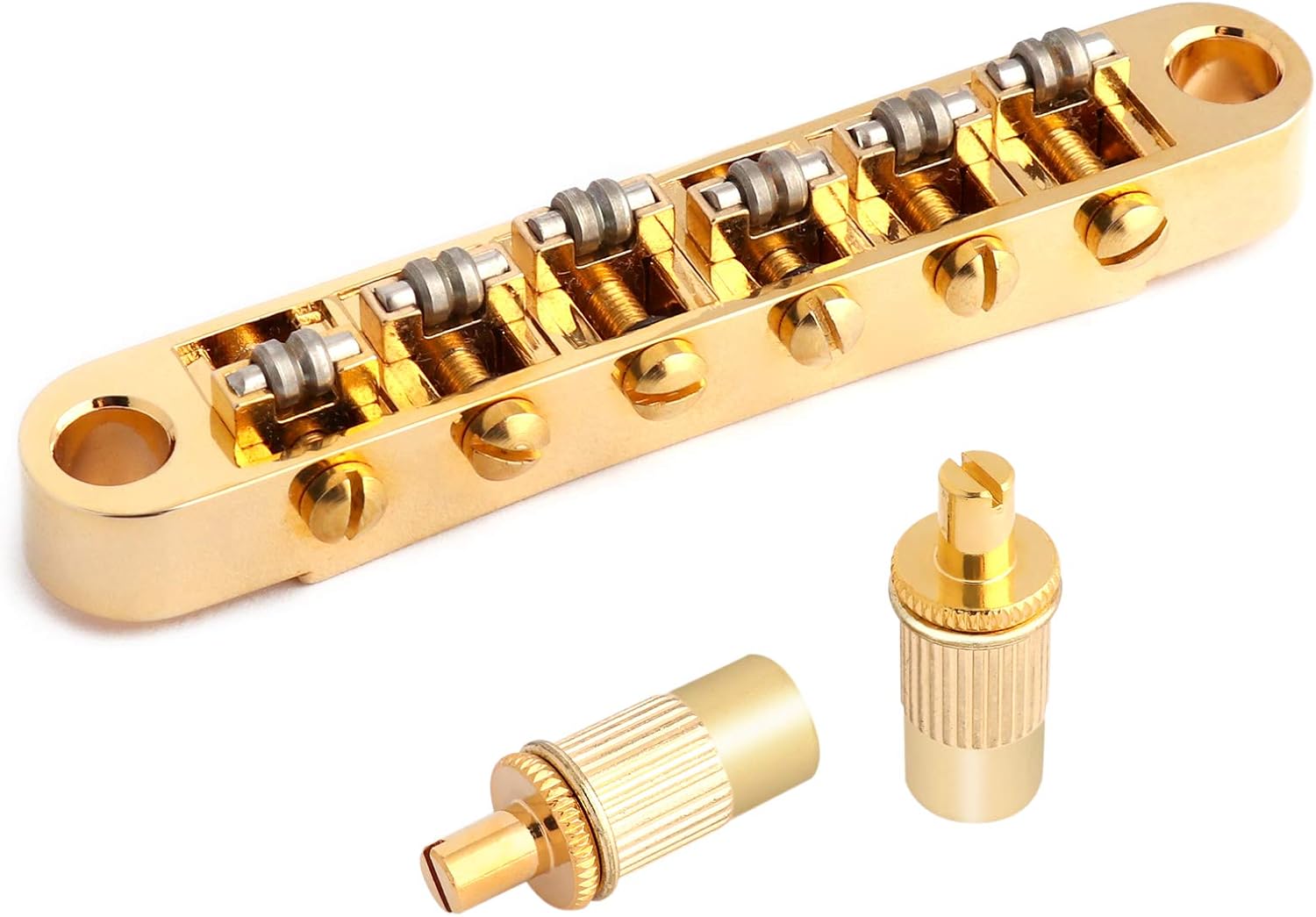 Rubatone Tune-O-Matic Guitar Bridge Roller Saddles Compatible with 6 String LP Les Paul SG Style Electric Guitar Parts Replacement Gold.