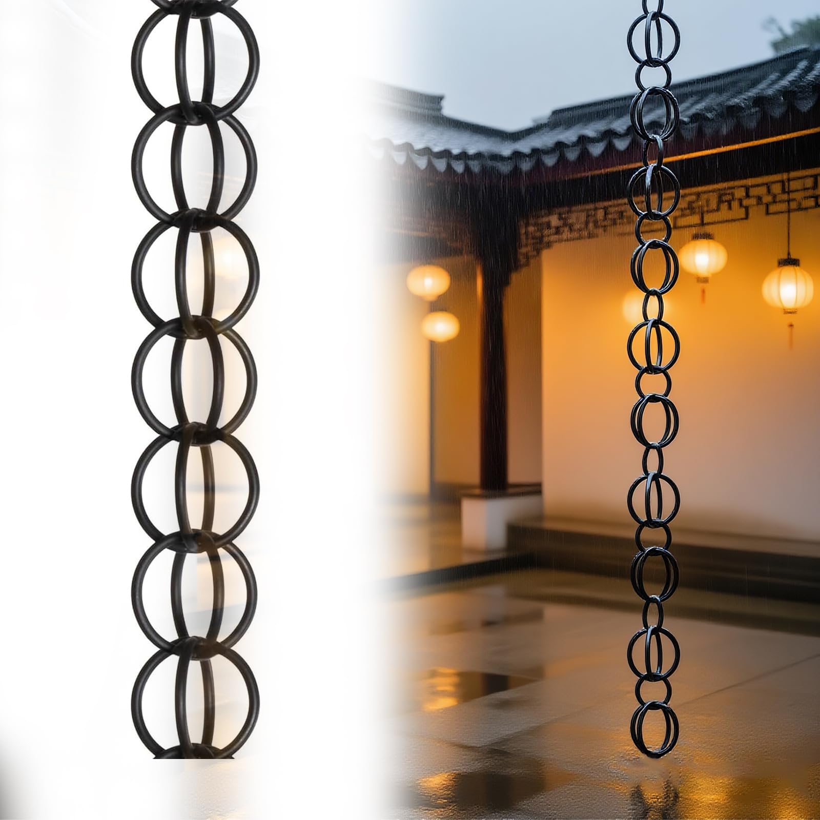 WEKONUMEX Rain Chains for Gutters, Outdoor Aluminum Rain Chain with Gutter Adapter and Water Catcher, Multiple Lengths(2.6m(8.5ft))