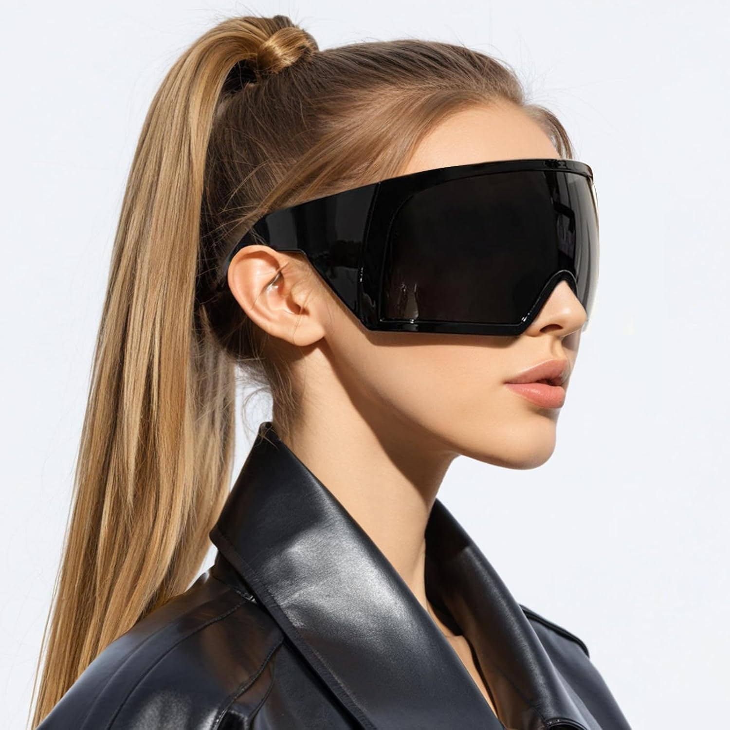 Oversized Wrap Around Sunglasses for Women Men,Futuristic Rave Curved Lens Shades,Fashion Trendy Shield Sun Glasses60 - Image 2