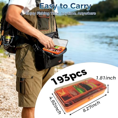Miniatura 5 de Caja de aparejos de pesca, 193 piezas de accesorios de pesca, incluyendo señuelos Topwater, anzuelos, VIB, cebos suaves, kit de cebo de pesca