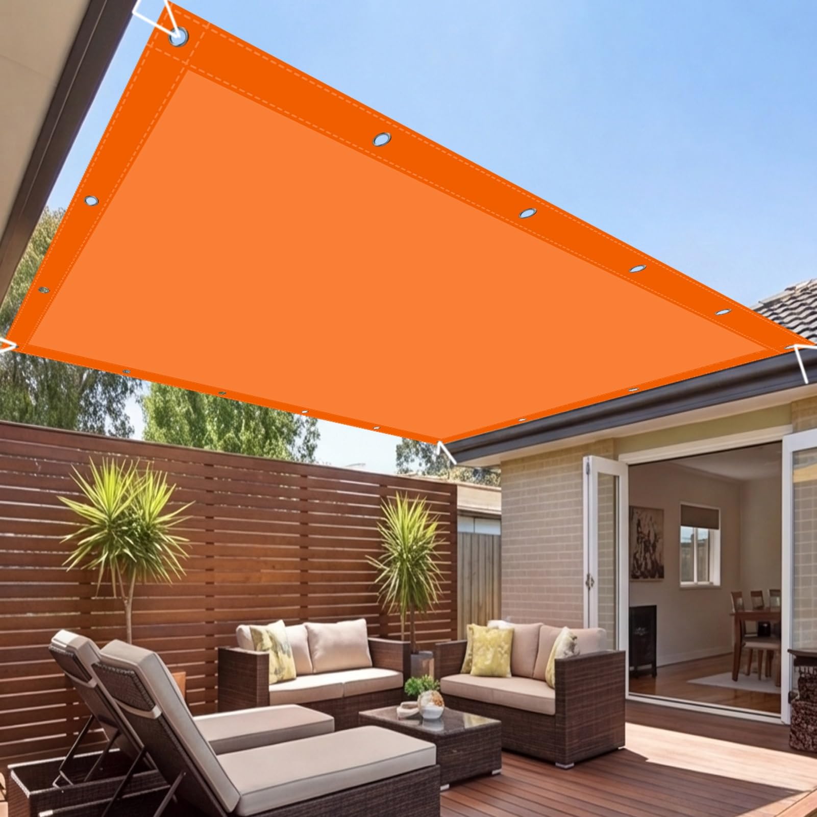 Toile d'ombrage protection UV et imperméable orange 185x370 cm pour terrasse et extérieur