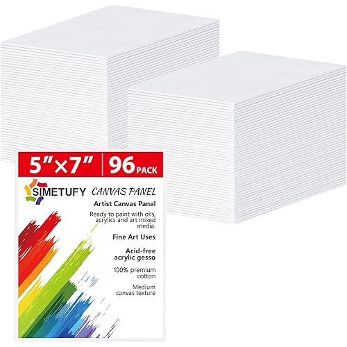 Simetufy 5x7 Inch 96 Pack Small Painting Canvas Boards Mini Blank Canvas Panels, Primed Acid Free for Oil Paint,Watercolor,Acrylic Paint
