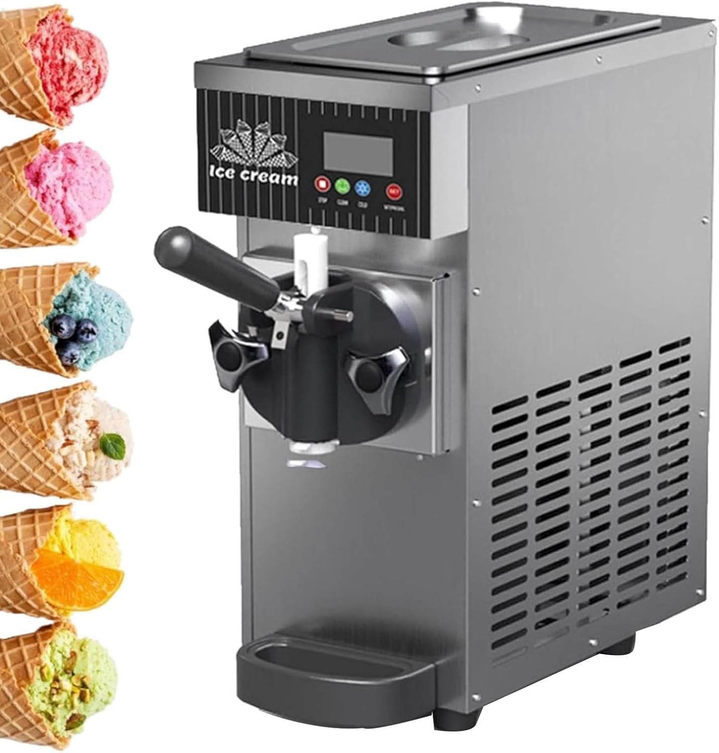Gelatiera Professionale Da 450 W, Macchina per Gelato Soft Banco, 4-5 L/H, Capacità 3,5 Litri, Consistenza Regolabile, Gusto Singolo, Corpo in Acciaio Inox, Ideale Bar E Ristoranti(Gray)