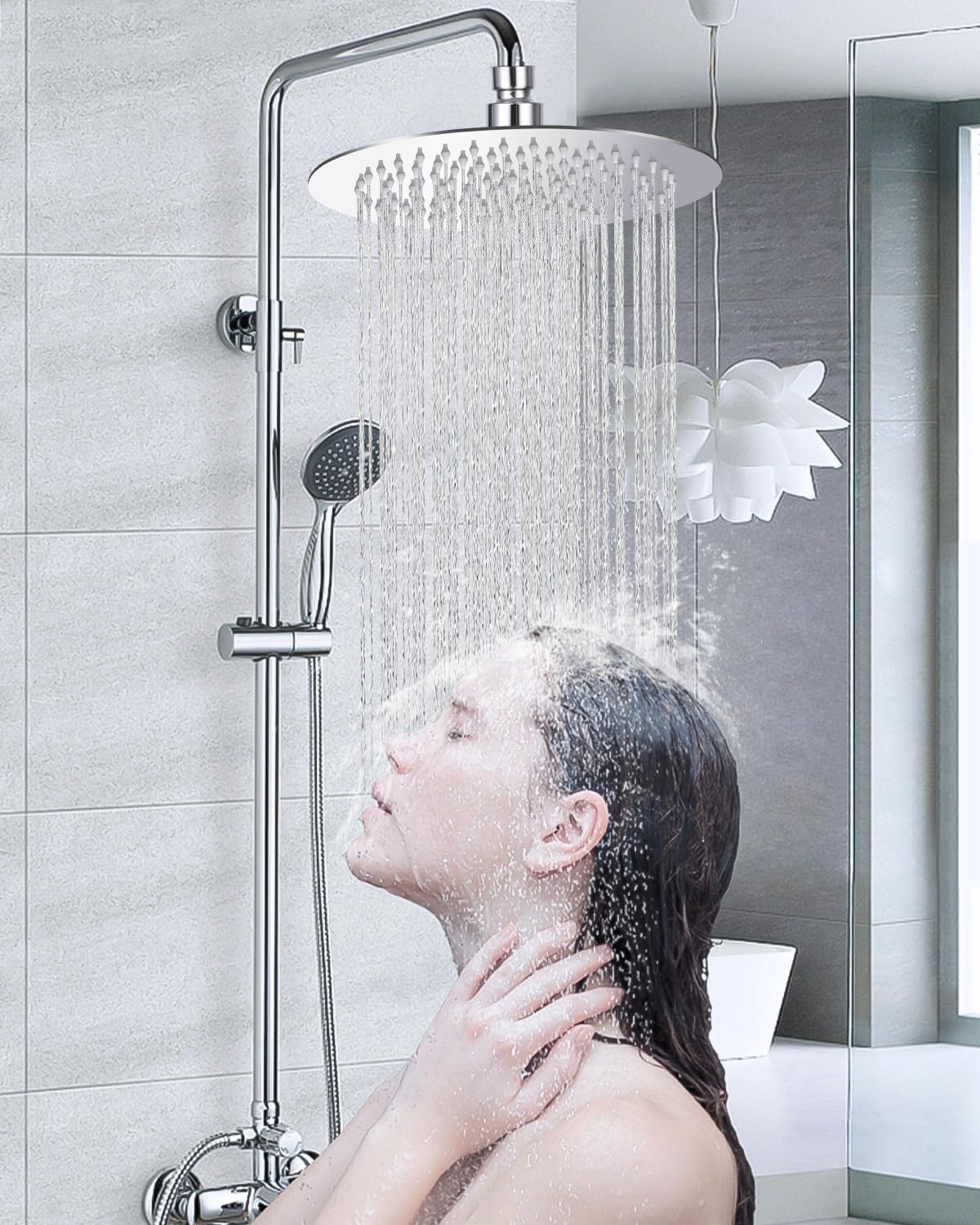 Soffione Doccia a Pioggia Soffione per Doccia Fisso Testa Doccia Regolabile 360° con Getti In Silicone Anticalcare 304 Acciaio Inox Ultra Sottile Soffione Doccia Diametro 25CM(10 Pollici)