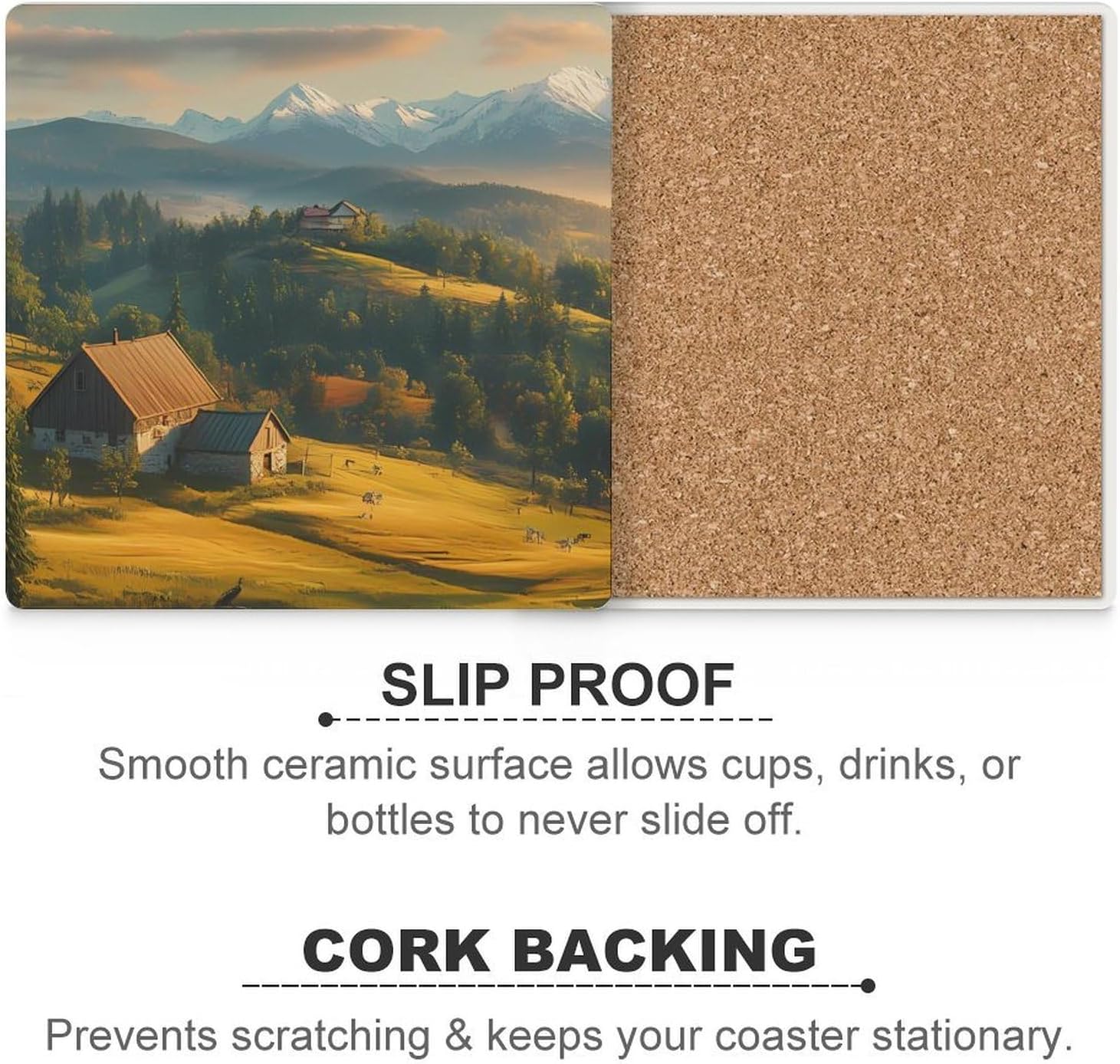 Carpathian Mountains Ukraine Coasters for Drinks Square Table Coasters Set Cup Mats with Cork Base