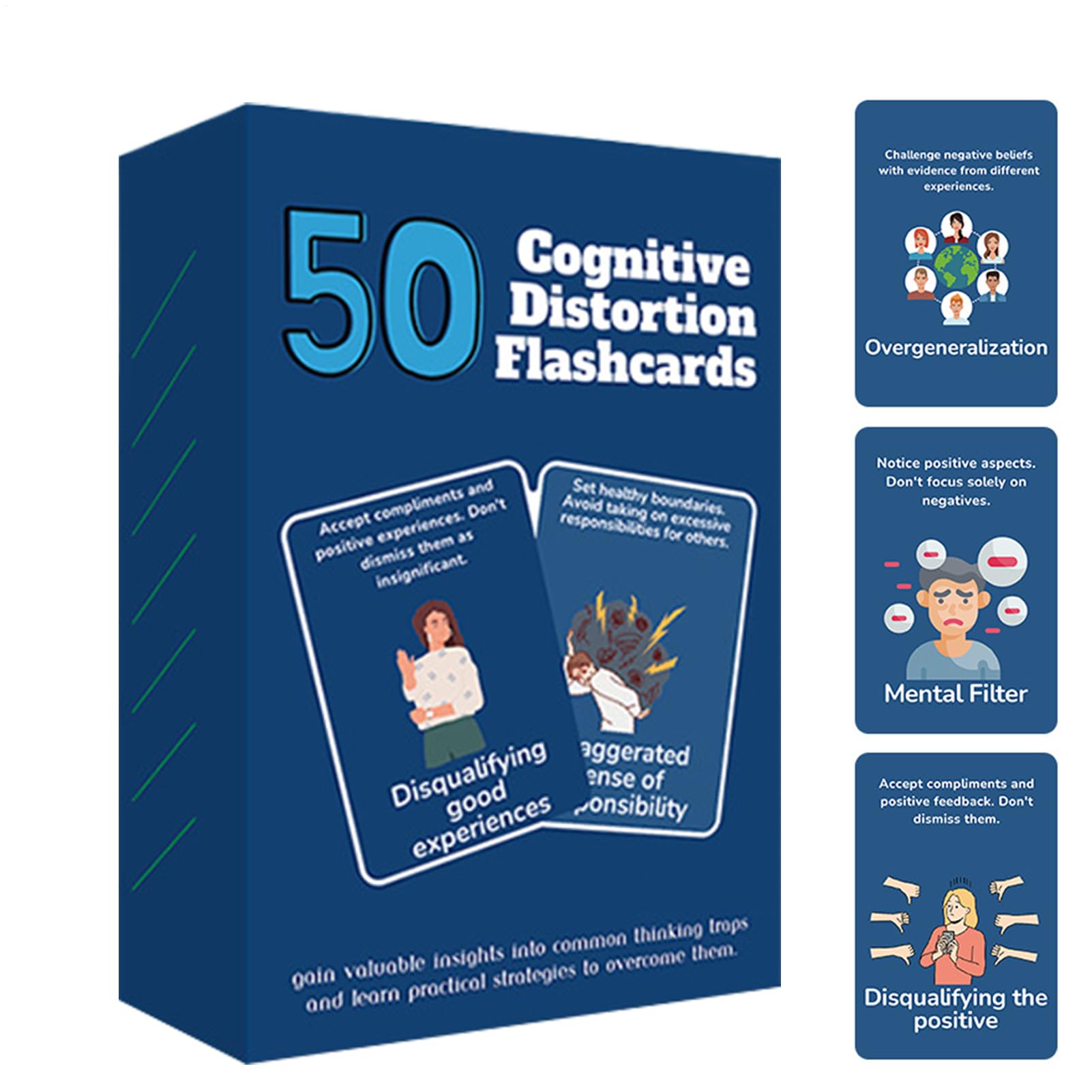 Tarjetas de distorsión cognitiva: 50 tarjetas de orientación visual y textual para el reconocimiento de sesgos, apoyo para el bienestar mental