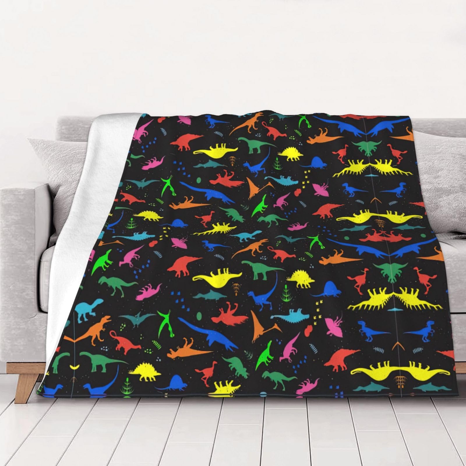 Couverture flanelle enfant légère plaid dinosaure pour voyage et camping
