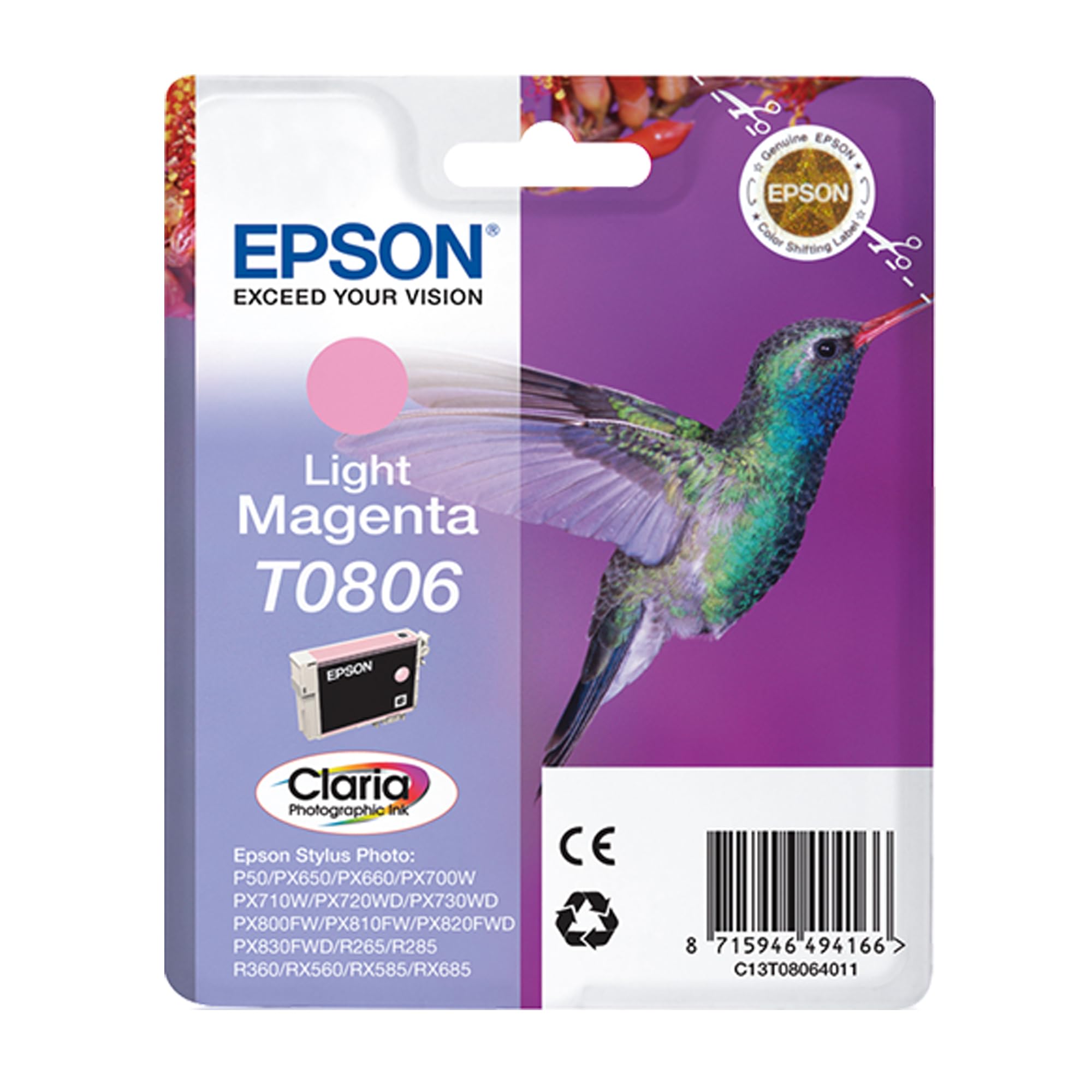 Epson Light/Magenta C13t08064011/T0806 Ink Cartridge 520 Pages Iso/Ie