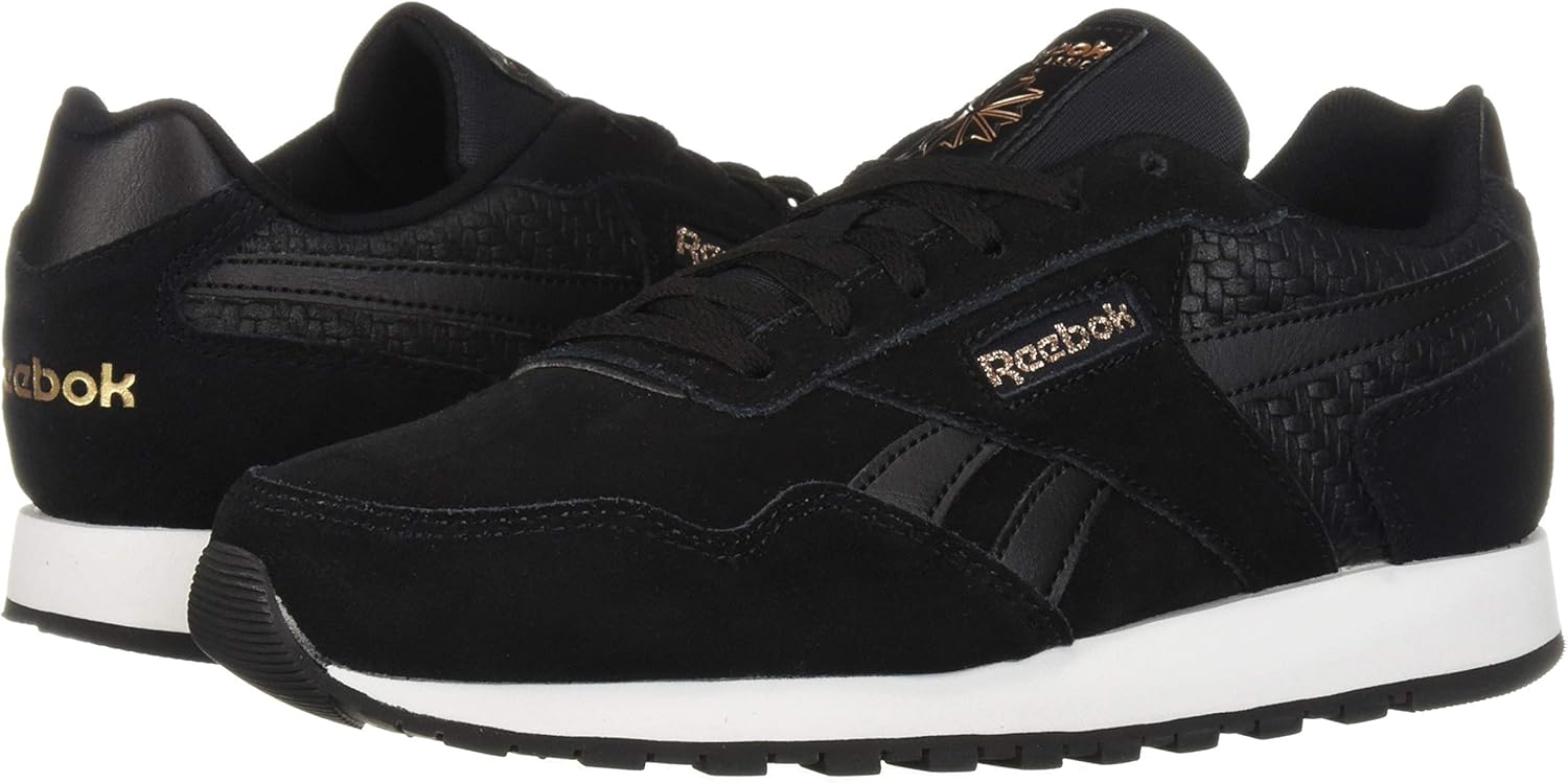 Reebok Women's Classic Harman Run Sneaker, Black/White/Rose Gold, 9.5