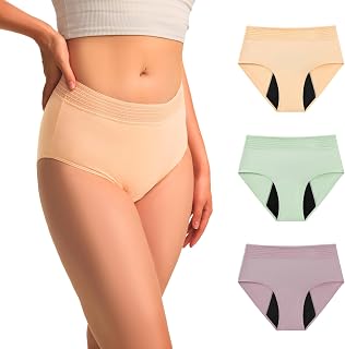 BATTEWA Women's 80ml Full-Seat Coverage Incontinence Underwear, Leakproof Washable High-Waist Absorbent Lace Panties for Bladder Leaks, Postpartum, Moderate Protection, 3-Pack(Beige Blush Green, 2XL)