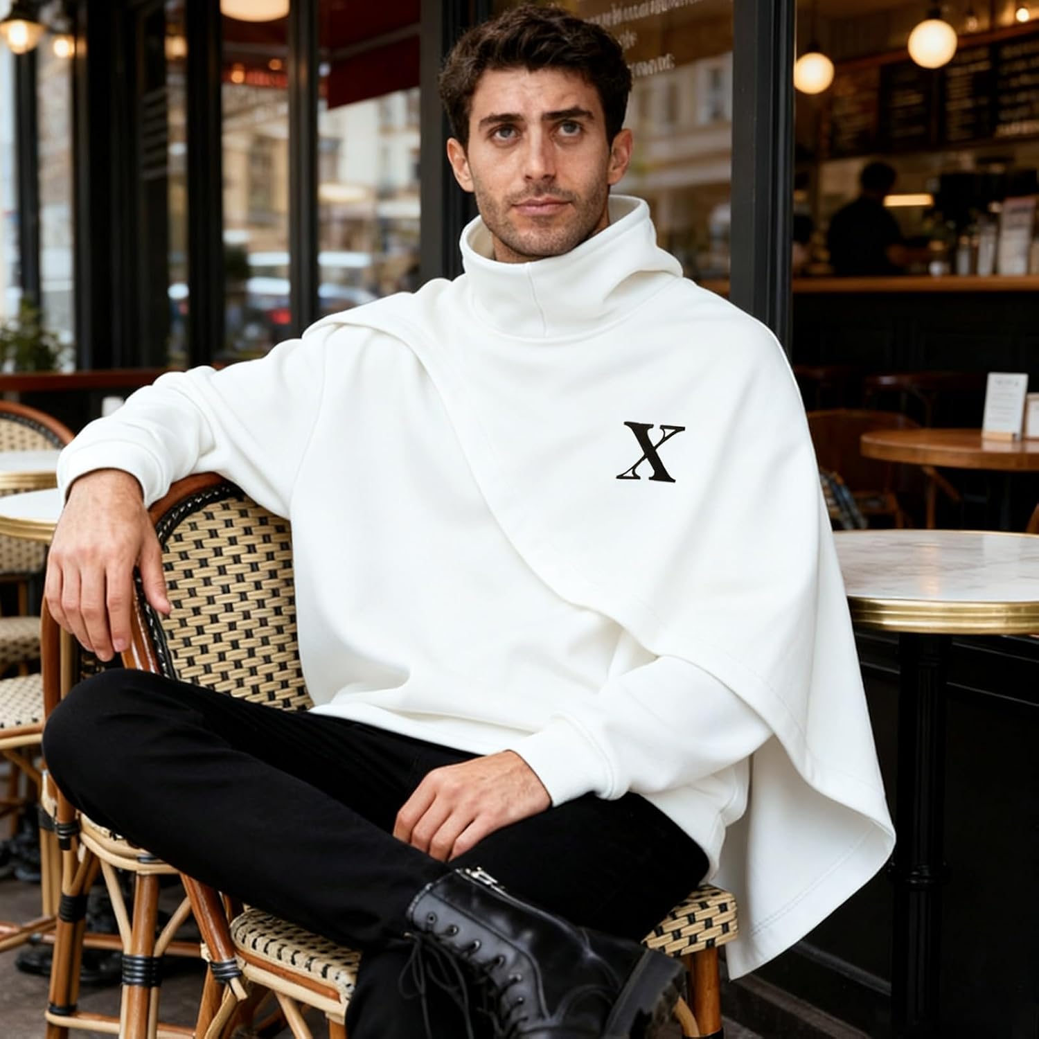 Men's Fashion Poncho Cape Cloak Hoodie Techwear Sweatshirts Unisex Lightweight Patchwork Hip Hop Casual Pullover - Image 5