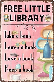 Library Sign Free Little Library Metal Sign Reading Room Wall Art Decor for Reading Room Class Decor Sign 8x12 inch