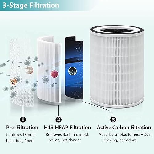 Miniatura 4 de Lhari Filtro HEPA verdadero compatible con purificador de aire Afloia KILO, KILO PRO, MIRO, MIRO PRO y Morento KILO purificador de aire, paquete de 2