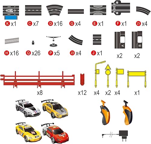 Miniatura 6 de Slot Car Race Track a escala 143 para niños, pistas LED eléctricas, doble carreras, 4 autos con faros, juguete grande, juego de pistas de regalo