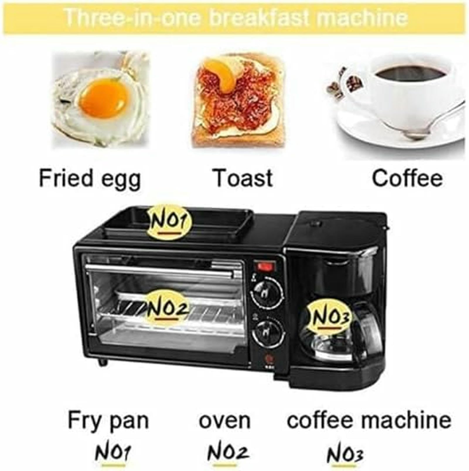 Versatile Macchina per La Colazione 3 in 1, con Macchina per Il caffè E Padella Antiaderente, Tostapane, Timer da 30 Minuti, per Cucinare in Modo Efficiente in Appartamenti E Angoli Cottura