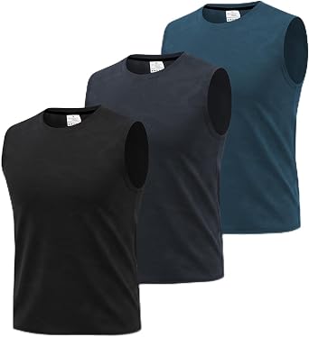 Surenow Mens 3 Pack Tank Tops Workout Gym Sleeveless Running T Shirt | Cut Off Muscle Shirts, Moisture-Wicking Tees, Round Neck, Quick Dry, Breathable, Mesh, Fitness Running Jogging Tank Top Shirt