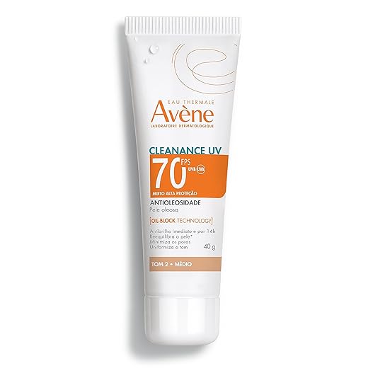 Avène Cleanance Protetor Solar Facial UV Antioleosidade FPS 70 Tom Médio Fluido Oil-Block com Controle de Oleosidade e Cor Leve que Matifica e Reequilibra a Pele, 40g