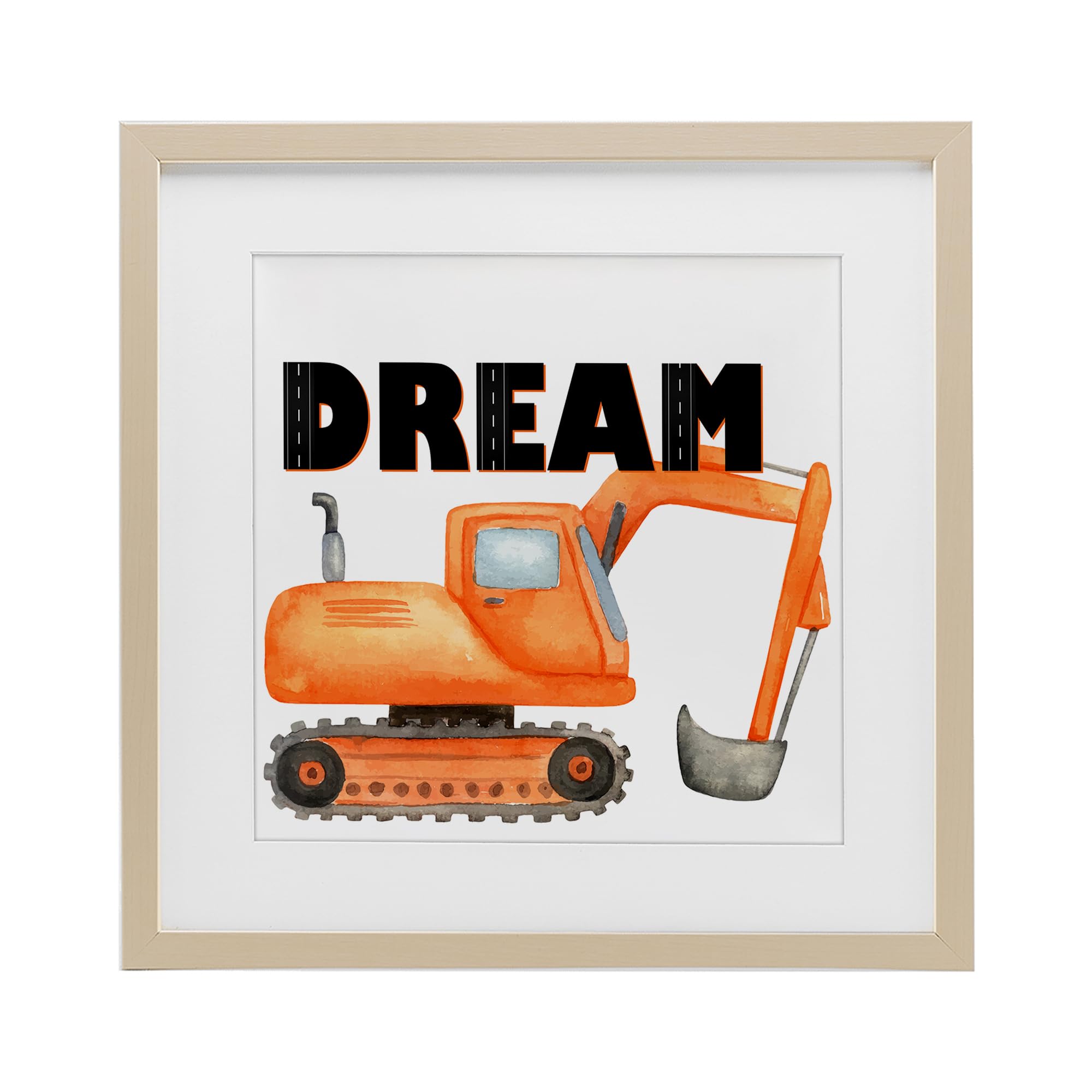 Dream with Orange Excavator Impression Encadrée pour Déco Chambre Enfant