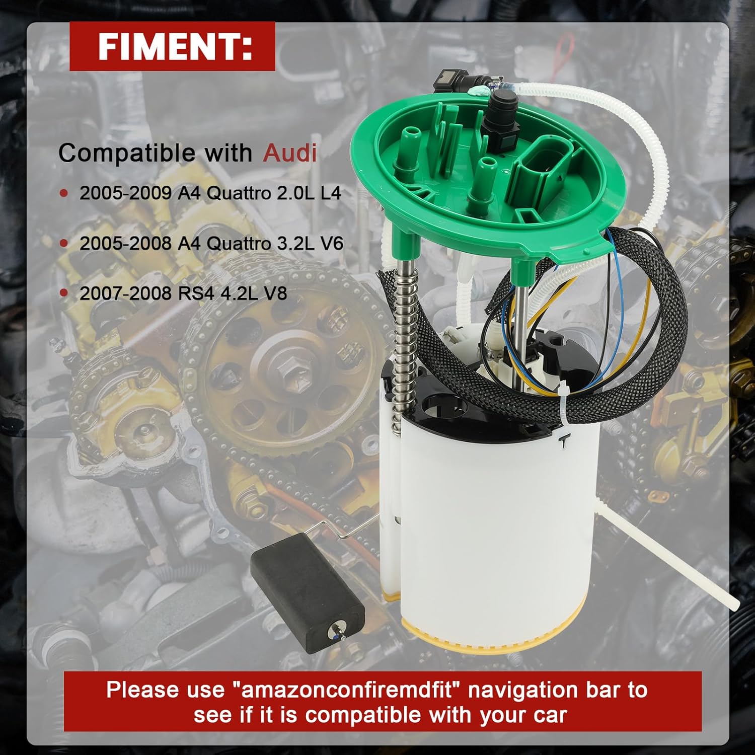 E8681M Electric Fuel Pump Module Assembly Sending Unit Compatible with Audi A4 2005-2009 Quattro 2.0L L4 3.2L V6,RS4 2007-2008 4.2L V8 Replaces# 8E0919051CQ 8E0919051AK FG0977 P77072M SP5103M 69829 - Image 2