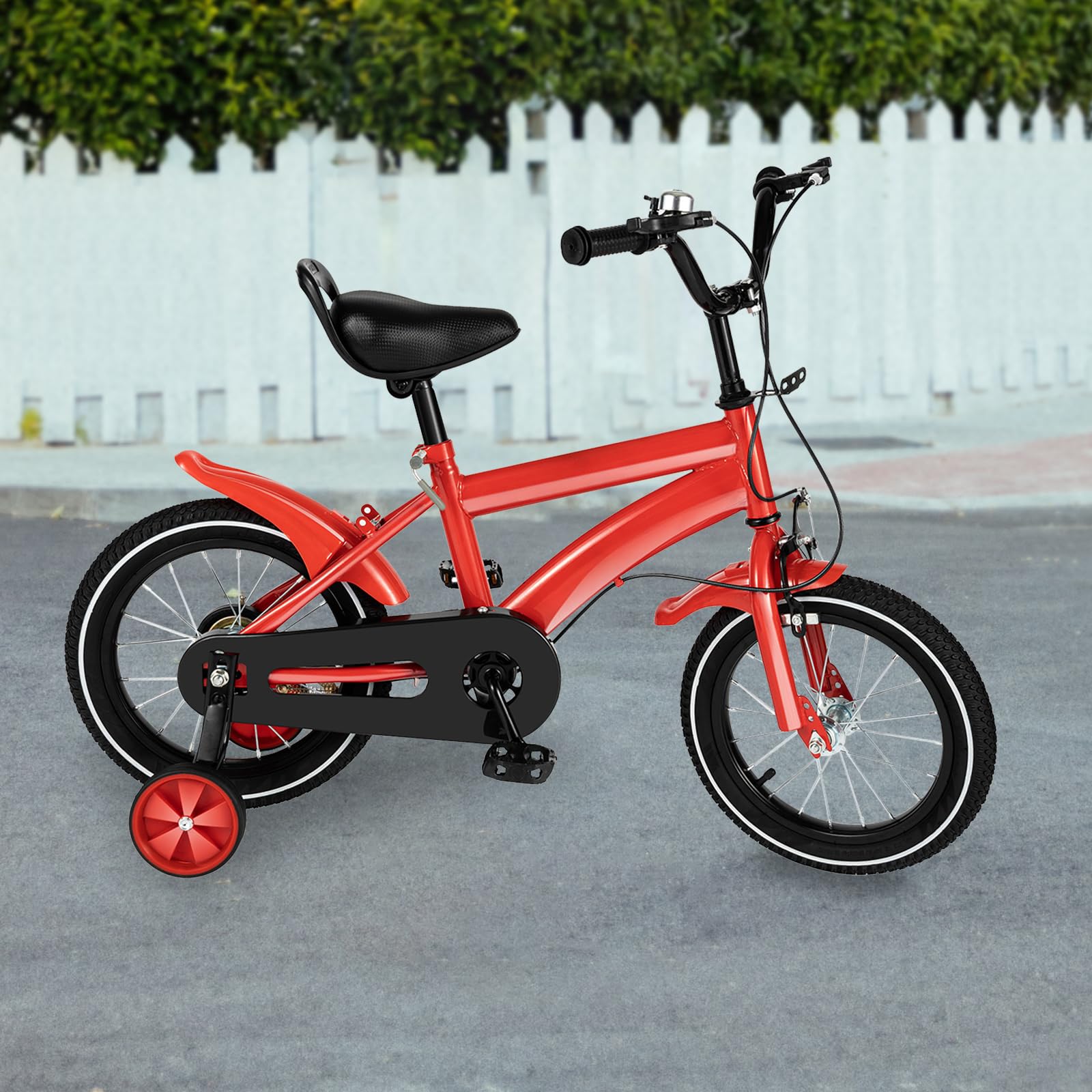 14 Zoll Kinderfahrrad, Kinder Fahrrad mit Korb, Fahrrad für Jungen und Mädchen mit Stützrädern und Duales Bremssystem, Höhenverstellbar Kinder Fahrrad für ab 3-6 Jahre Jugend Fahrrad