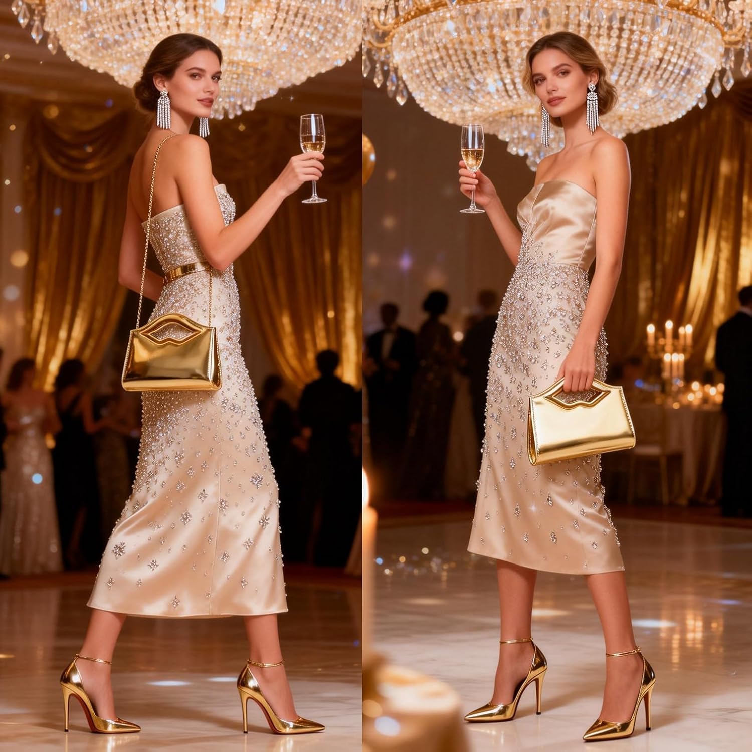 DETARA Patent Leather Evening Clutch Purse for Women Lip Metal Grip Handle Handbag for Cocktail Party Prom