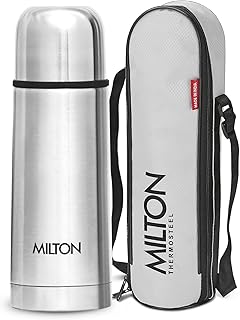 Milton Thermosteel Flip Lid Flask 350, Double Walled Vacuum Insulated Thermos 350 ml | 12 oz | 24 Hours Hot and Cold Water Bottle with Cover, 18/8 Stainless Steel, BPA Free, Leak-Proof | Silver