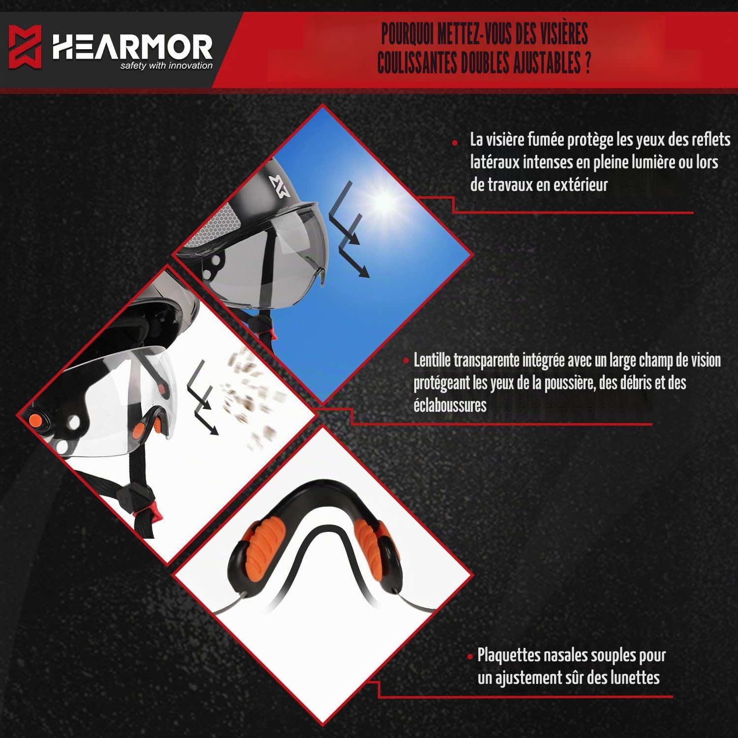 HEARMOR Casque de sécurité, casque de protection, certifié ANSI Z89.1 et EN397, léger, respirant, avec suspension à 6 points, parfait pour les champs industriels et de construction