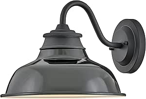 Hinkley Wallace Small Gooseneck Barn Light, Aluminum, Industrial Wearhouse Style, Dark Sky Rated, Gloss Black and Museum Black