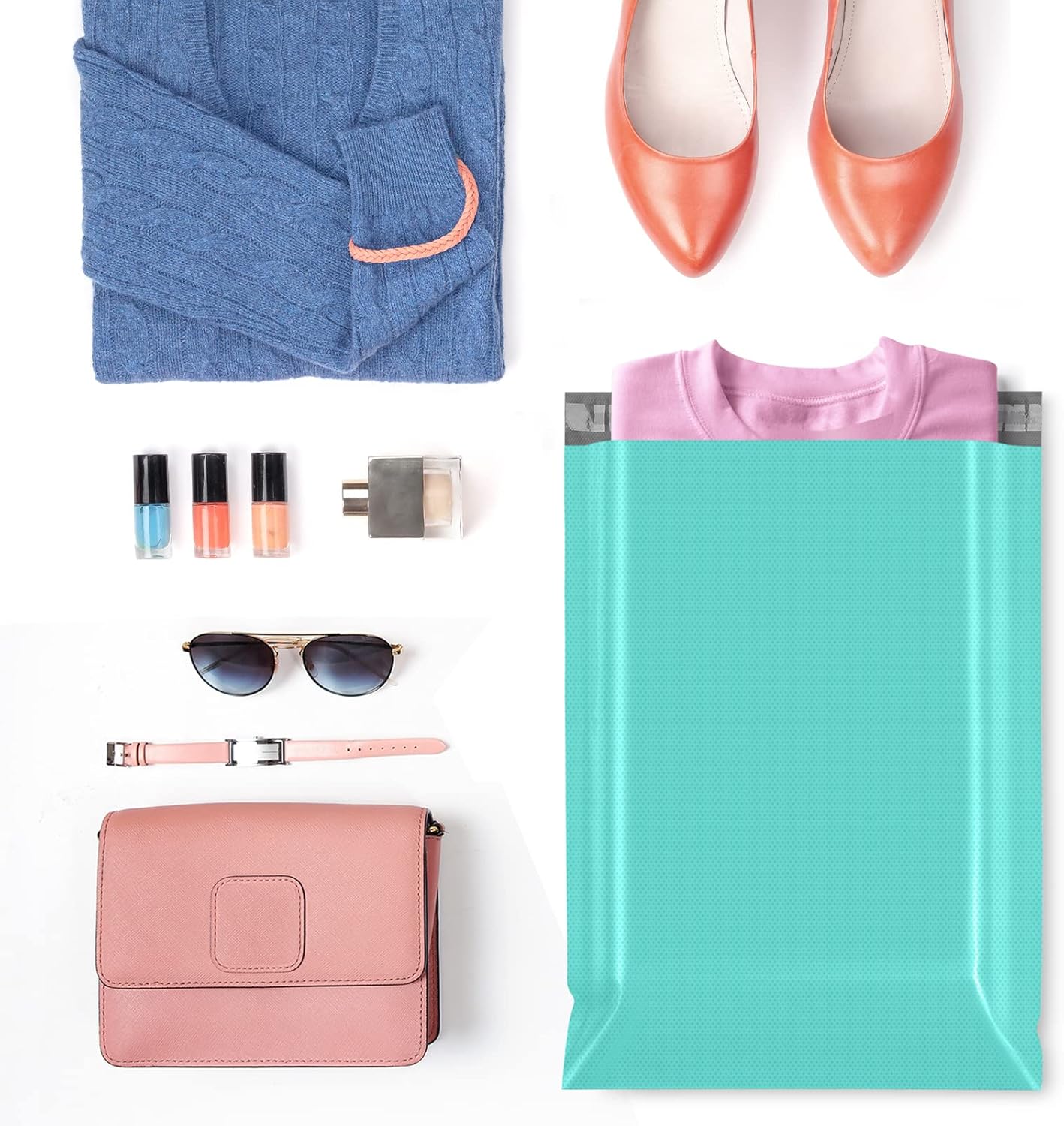 Fuxury 100 Pcs 12x15.5 Teal Poly Mailer Envelopes for Clothing/T-Shirt/Shirt, Embossed dots design Shipping Bags, Self-Adhesive Postal Bags : Office Products