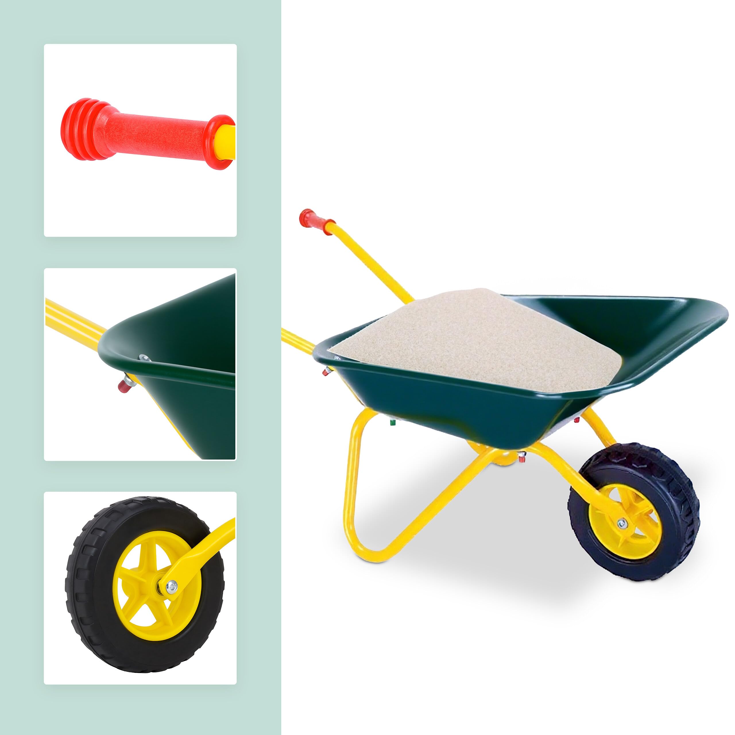 Relaxdays Carriola per Bambini, Manici gommati, A x L x P: 43 x 74 x 36 cm, Metallo, plastica, Verde