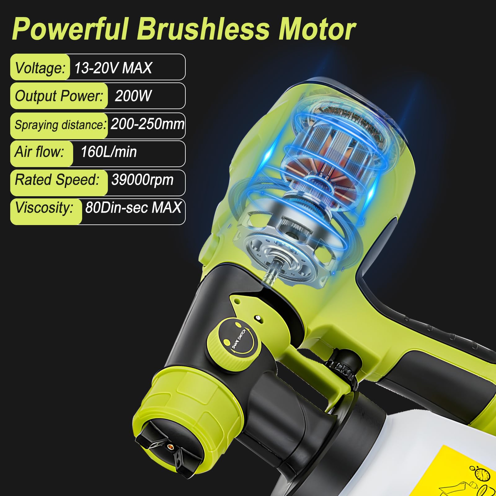 Pulvérisateur de Peinture sans Fil Ryobi 18 V - Pistolet Électrique HVLP Portable avec 4 Buses et Récipient de 1000 ML pour Murs, Clôtures, Bricolage et Maison