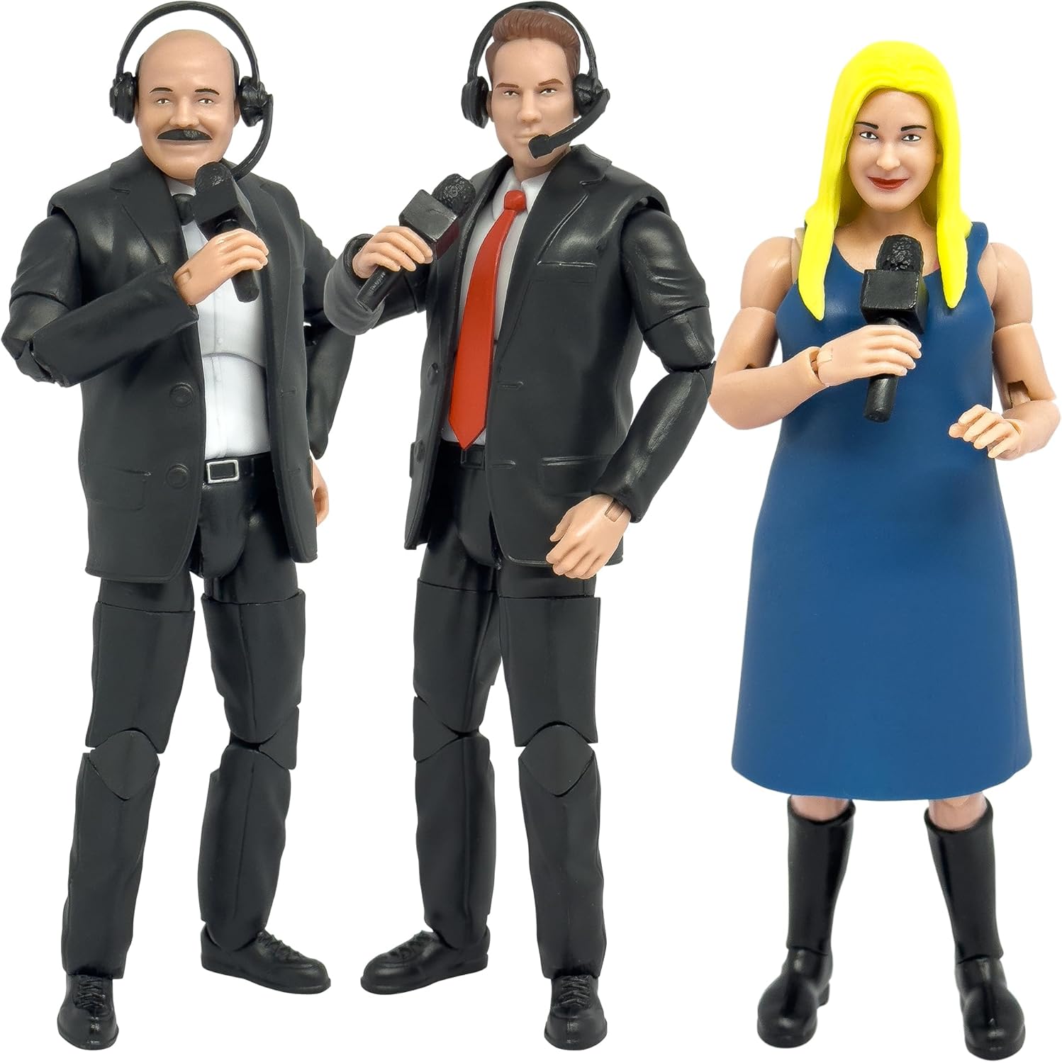 Set of 3 Ultimate Commentators with Deluxe Articulation for Wrestling Action Figures