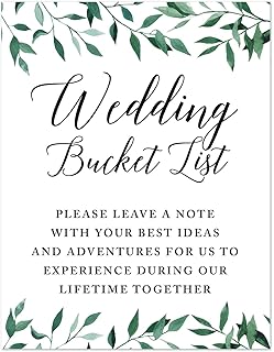 Andaz Press Wedding Party Signs, Natural Greenery Green Leaves, 8.5x11-inch, Wedding Bucket List, Please Leave a Note with Your Best Ideas and Adventures for Us to Experience of Lifetime, 1-Pack