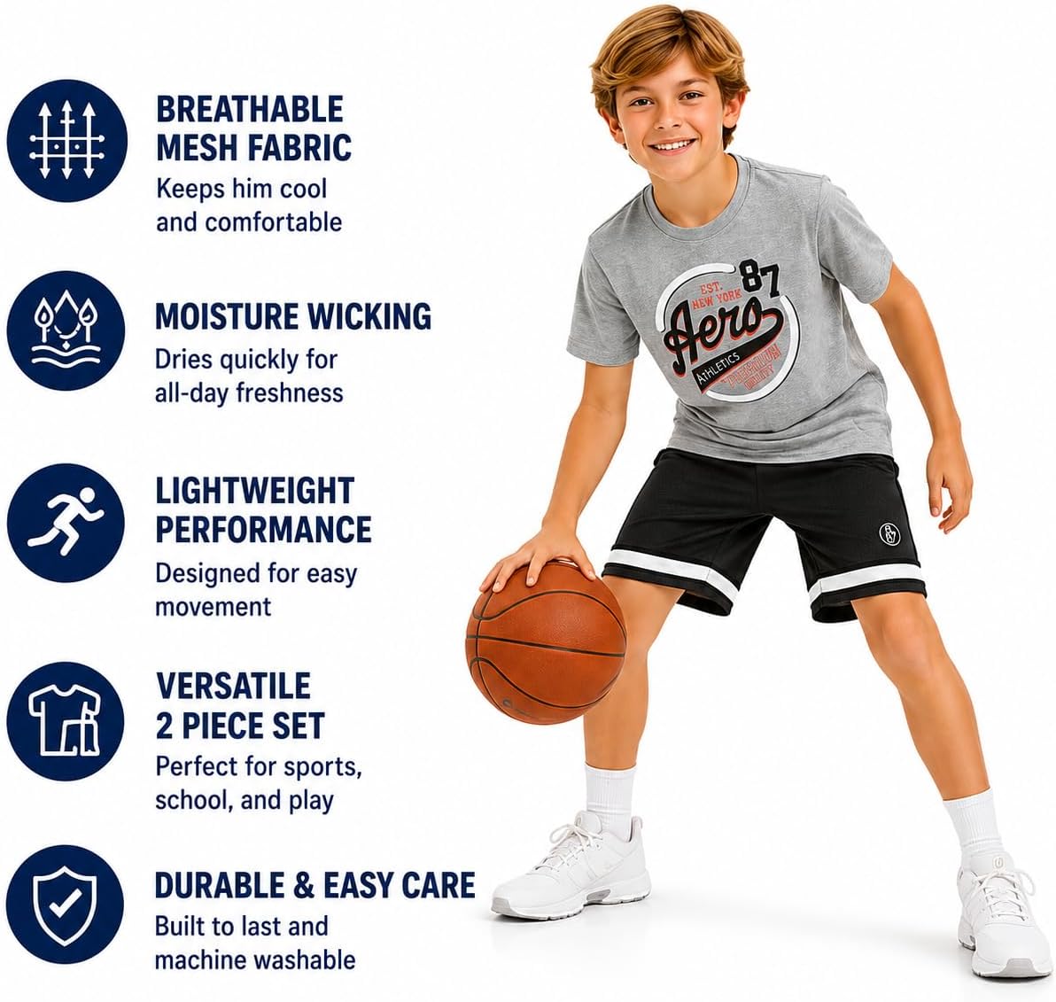 AEROPOSTALE Boys Shorts Set 2 Piece Jersey T-Shirt and Mesh Shorts