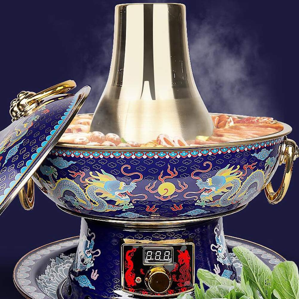 Fondue Marmite Fondue Printed Stainless Steel with Flower Flower Hot Pot Electric Cleaning Double Use Fire for Family/Friends, Parties