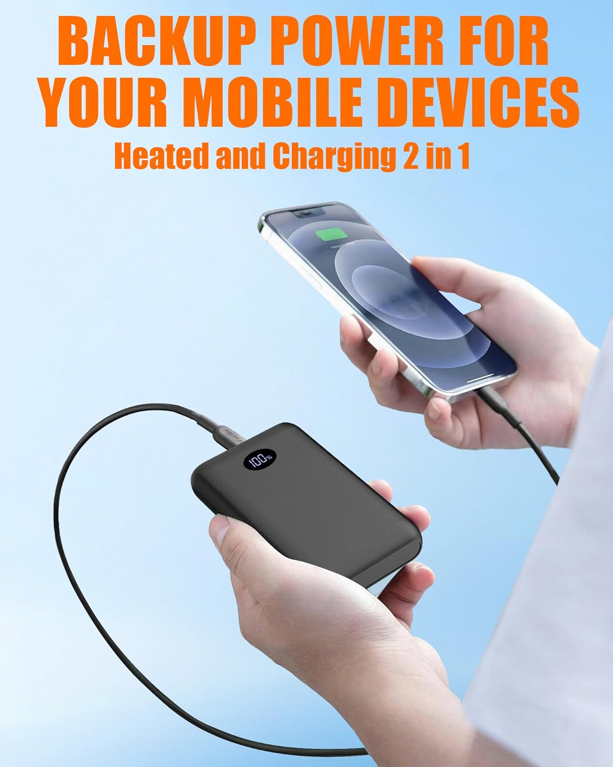 CYCYHEAT battery pack charging a mobile phone