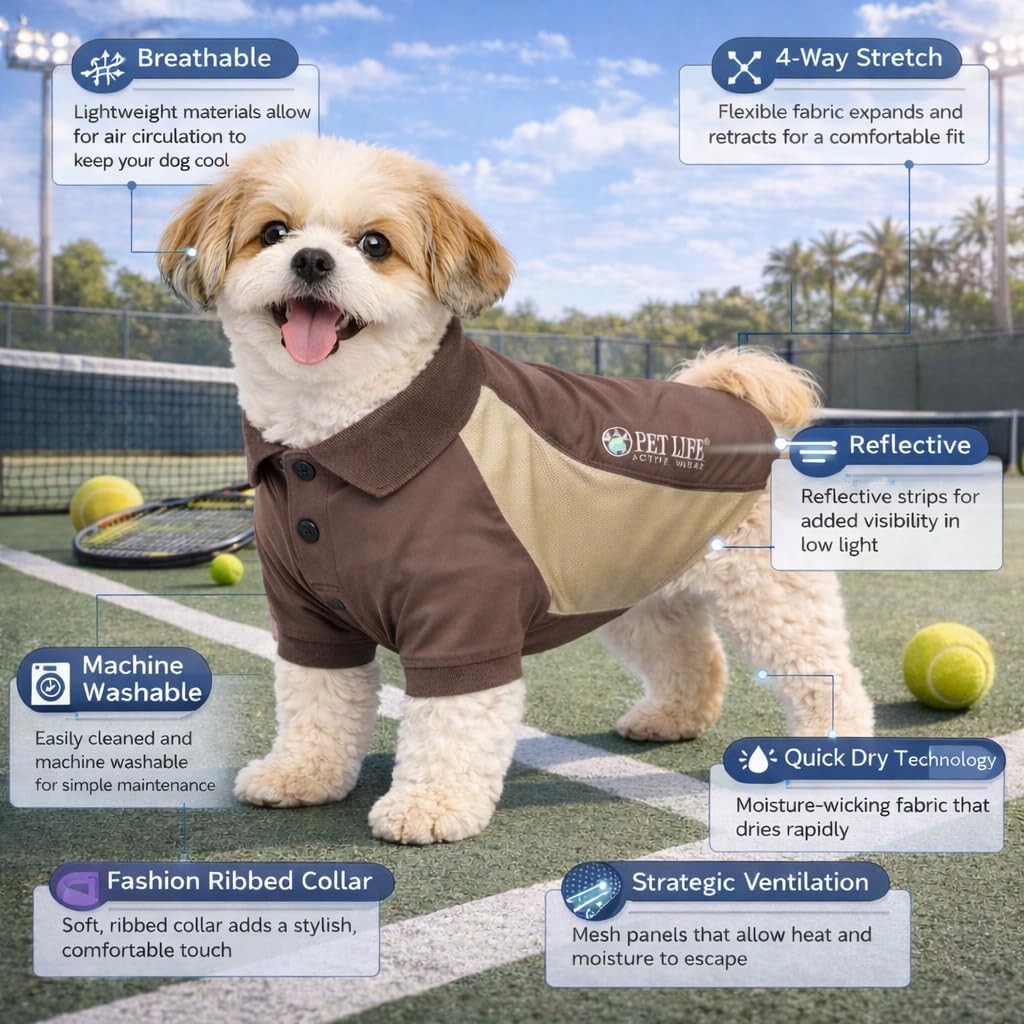 Pet Life ® Active Barko Pawlo Relax-Stretch and Quick Dry Fitness Polo Dog T-Shirt