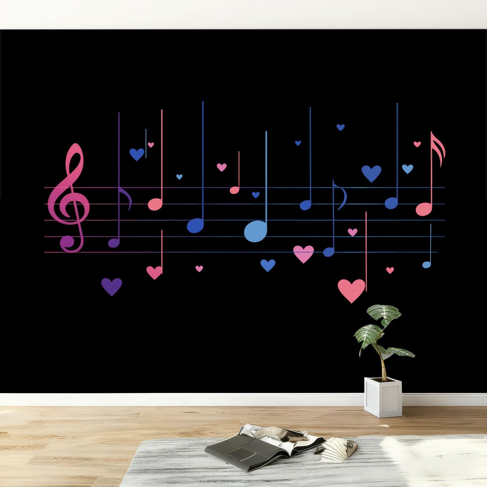 Minimalizm Tapeta Mural 200 x 140 cm Nowoczesna Dekoracja, Muzyka Symbole Serca Projekt Ściany Do Salonu Sypialni Biura Przedpokoju Plakat