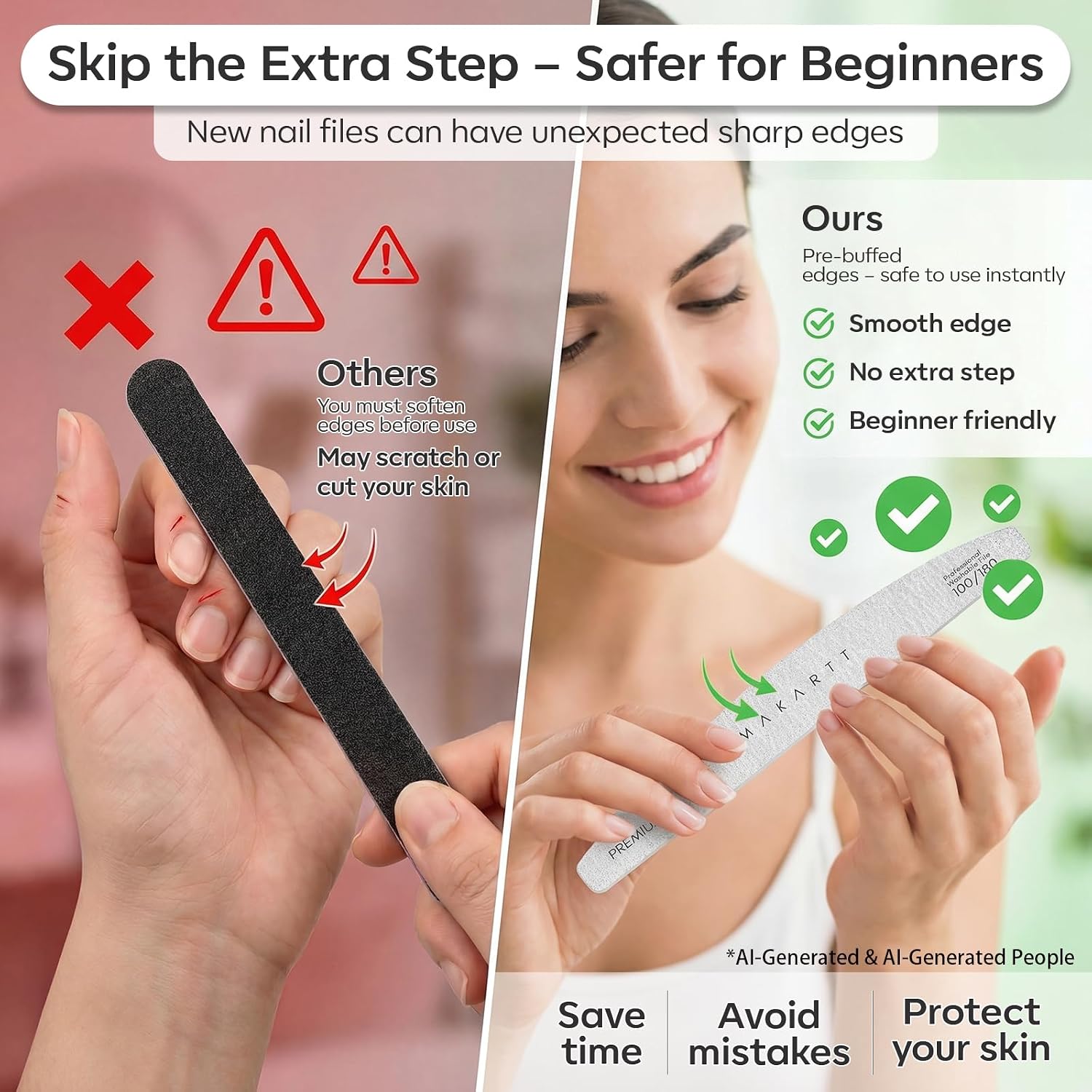Makartt Nail File: Professional Nail Files, 100/180 Grit Emery Boards for Nails, 10 Pcs Zebra Doubled Sides Coarse Fingernail Filer for Acrylic and Extension Gel Removal Manicure Kit Salon Home Use
