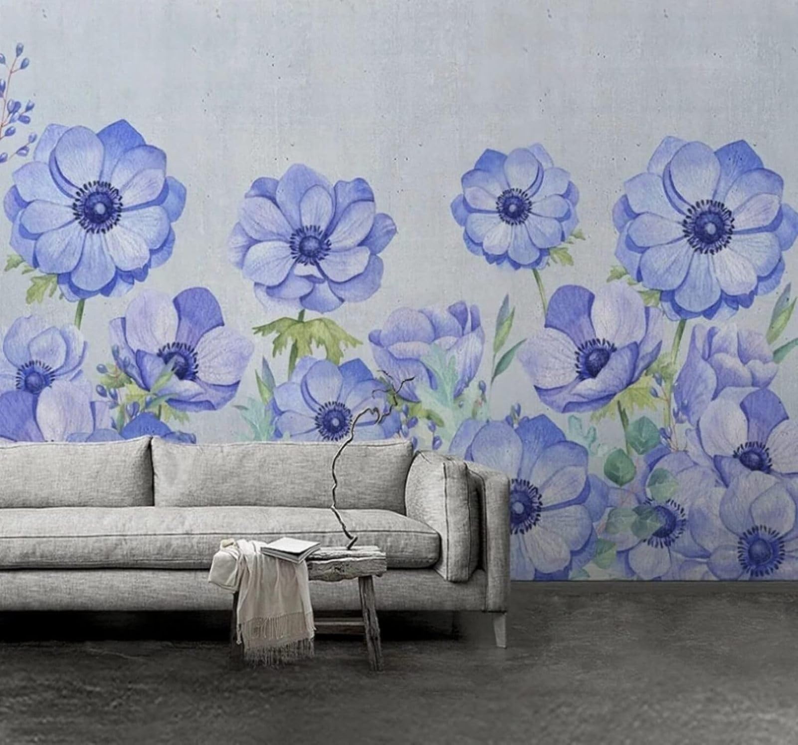Vintage Minimalist Hand Drawn Purple Flowers 3D Wallpaper Easy Install Feature Office Living Room Sofa Bedroom TV Background Wall Decoration-400cm×280cm