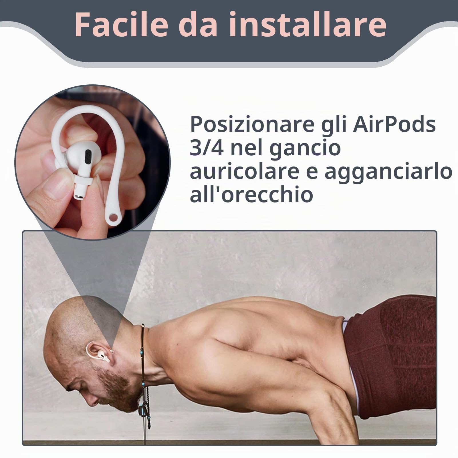 4 Paia Ganci per le orecchie Compatibili con AirPods 3 e AirPods 4, design sicuro e regolabile per attività outdoor, fitness e sport, per correre, ciclismo, con materiale TPU morbido e durevole