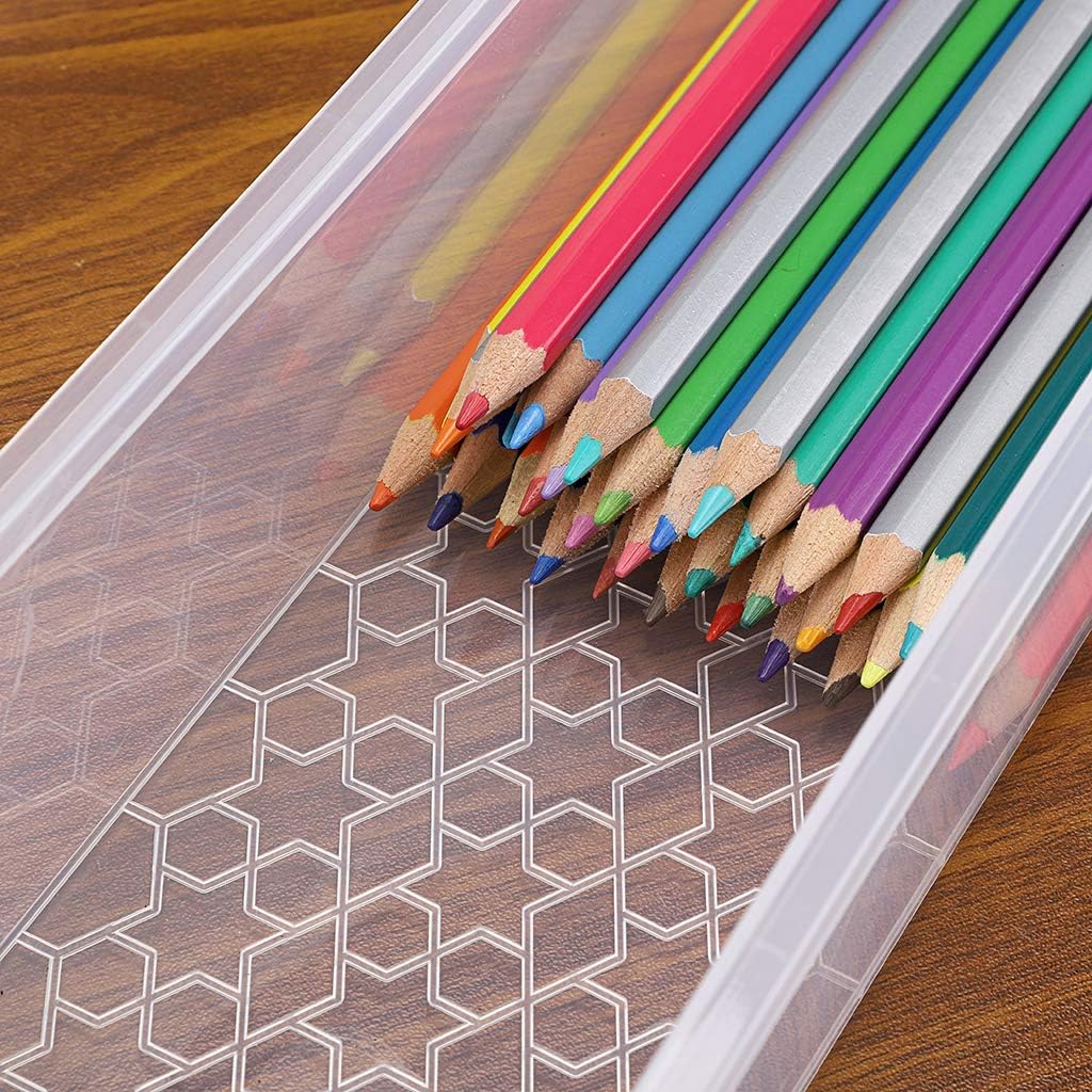 BTSKY Long Plastic Stackable Boxes Home, Office Supplies Storage Organizer Pencil Box Plastic Organizer Holder for Gel Pens Erasers Tape Pens Pencils Markers etc- 3 Pack - Clear with Grey Clip - Image 7
