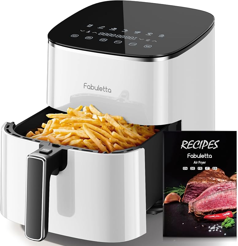 FABULETTA 11-in-1 Forrólevegős Fritőz 5.7L, 1950W, LED Érintőképernyő, 230°C, 95% Kevesebb Olaj, Fehér, Időzítő, Rázó Mód