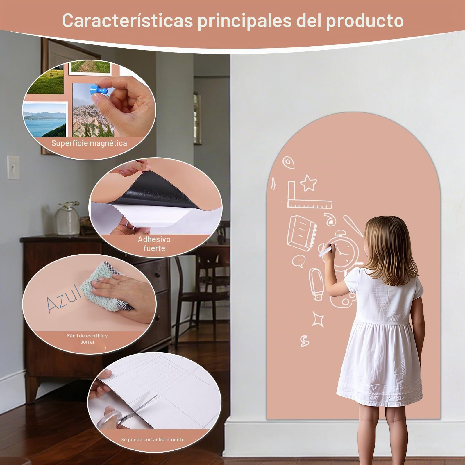Pizarra Magnética Adhesiva de Pared 80 x 40 cm – Pizarra Negra Borrable en Seco con Tizas, Imanes y Paño (Rosado)