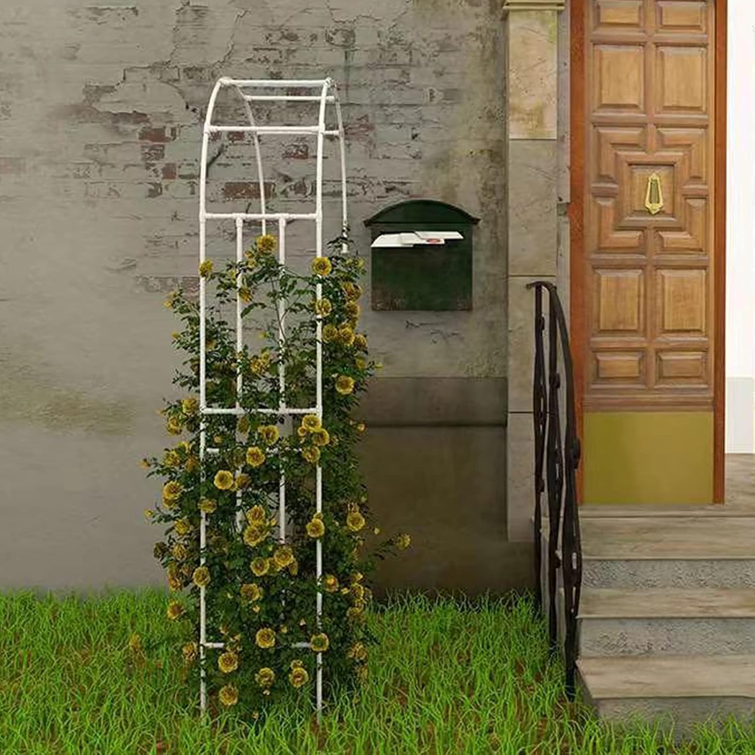Half-Sided Garden Arch,Metal Rose Arch,Arbor Half Arch for Climbing Plants,Roses Tendrils,Weatherproof Pergola,Archway,Support Trellis,Free-Standing/Rust,Garden Lawn Wedding Terrace Decoration