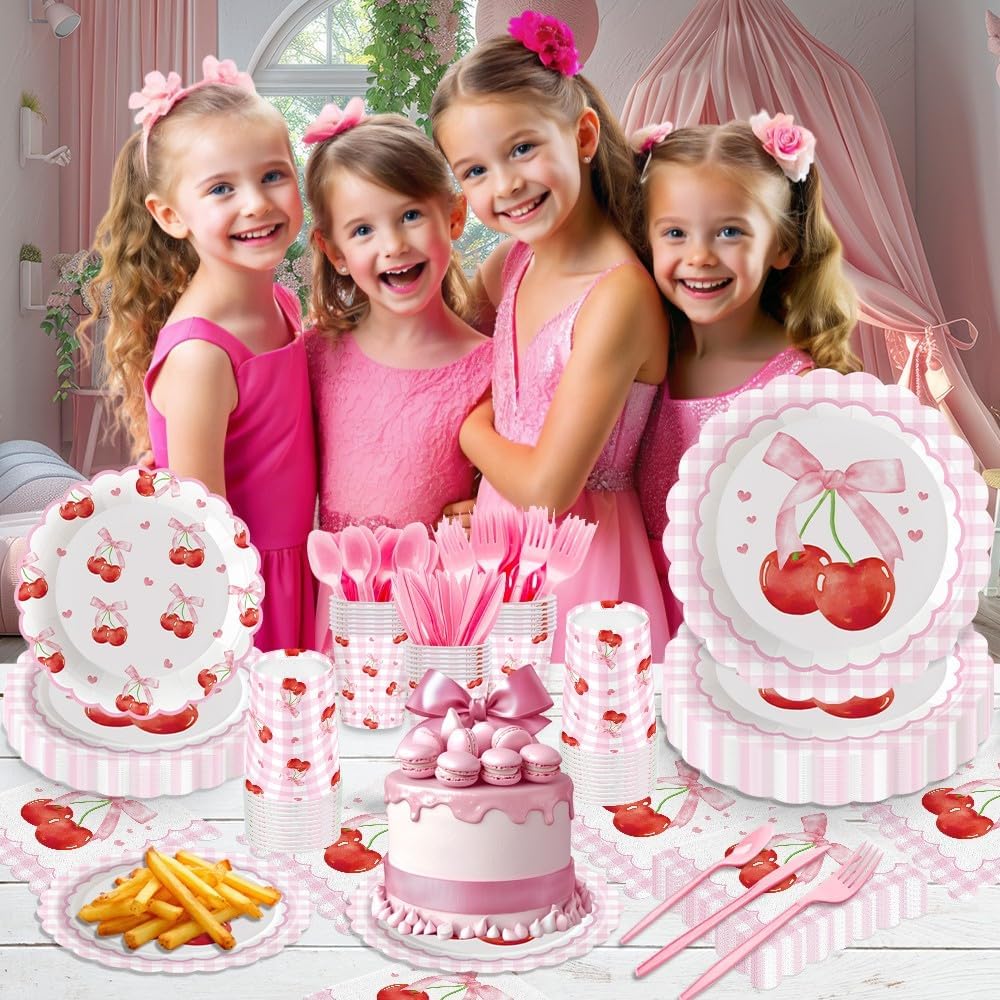 140Pcs Cherry Party Decorations Cherry Plates and Napkins Girl’s Birthday Party Supplies Cherry Paper Plates Summer Wedding Party Tableware Set, Serve 20 Guest - Image 5